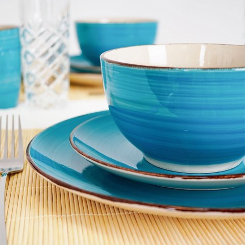 Zestaw talerzy serwis obiadowy komplet ceramiczny niebieski na 4 osoby 16-ele EXCELLENT HOUSEWARE 139113