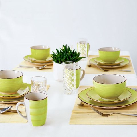 Zestaw talerzy serwis obiadowy komplet ceramiczny zielony na 4 osoby 16-ele EXCELLENT HOUSEWARE 139114