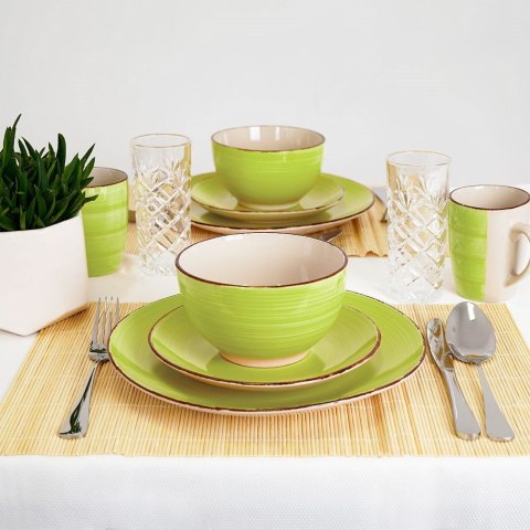 Zestaw talerzy serwis obiadowy komplet ceramiczny zielony na 4 osoby 16-ele EXCELLENT HOUSEWARE 139114