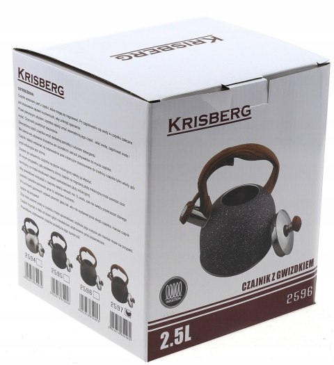 Czajnik stalowy na gaz 2.5L, indukcja, czarny, KRISBERG KS-2597