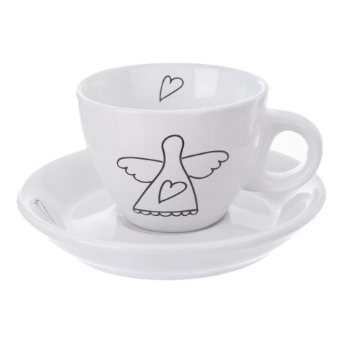 Filiżanka do kawy ze spodkiem ceramiczna biała do espresso 90ml 2 sztuki ORION 128817