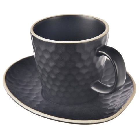 Filiżanka do kawy ze spodkiem ceramiczna czarna TEA TIME 235ml ORION 112437