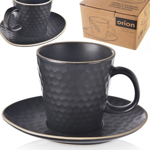 Filiżanka do kawy ze spodkiem ceramiczna czarna TEA TIME 235ml ORION 112437