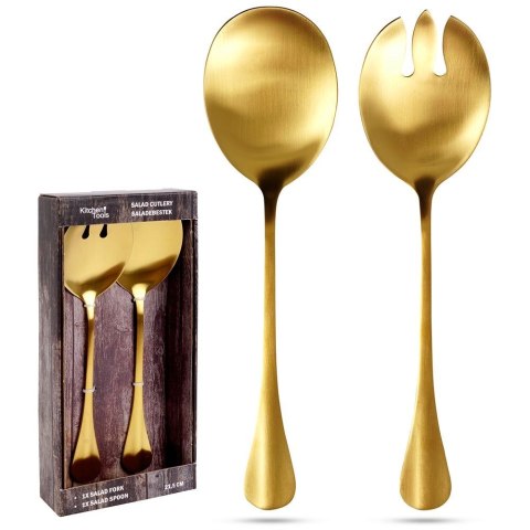 Łyżki do sałatek surówek stalowa złota 2 sztuki HIT 139243