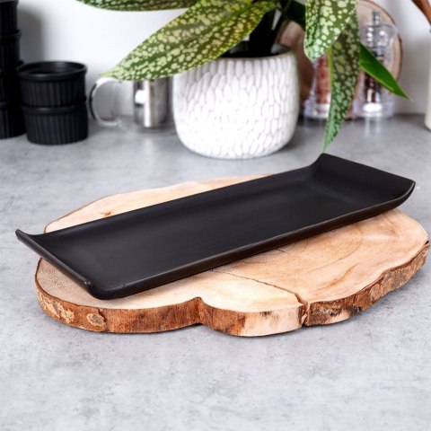 Talerz na przekąski przystawki do serwowania ceramiczny czarny 34.5x13.5cm HIT 139242