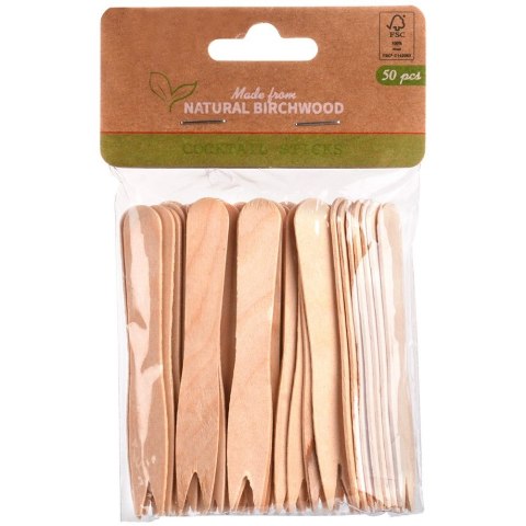 Widelczyki do przekąsek frytek drewniane 8.5cm 50 sztuk VILDE 139659