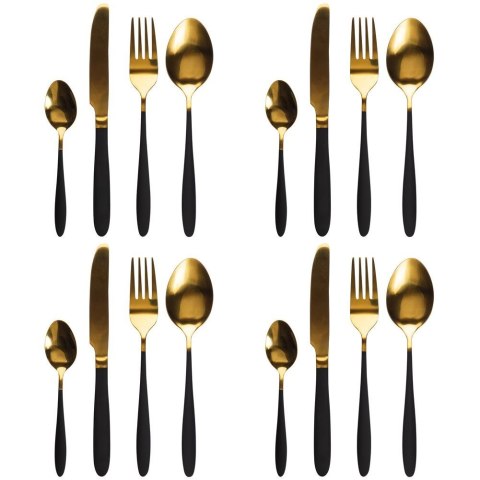 Zestaw sztućców komplet stalowy czarno-złote sztućce dla 4 osób 16-ele EXCELLENT HOUSEWARE 142361