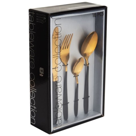 Zestaw sztućców komplet stalowy czarno-złote sztućce dla 4 osób 16-ele EXCELLENT HOUSEWARE 142361