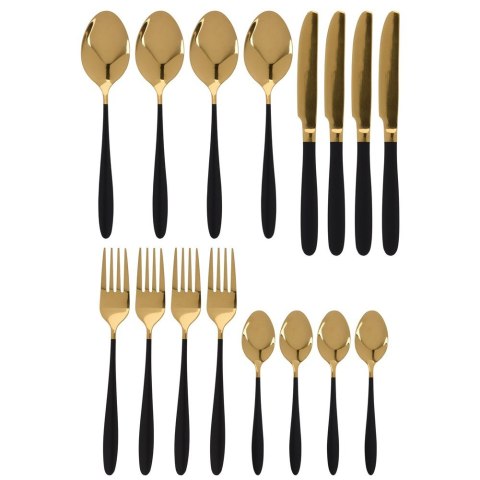 Zestaw sztućców komplet stalowy czarno-złote sztućce dla 4 osób 16-ele EXCELLENT HOUSEWARE 142361