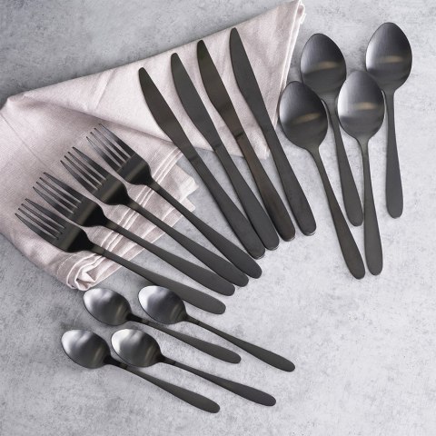 Zestaw sztućców komplet stalowy czarny sztućce dla 4 osób 16-ele EXCELLENT HOUSEWARE 139393