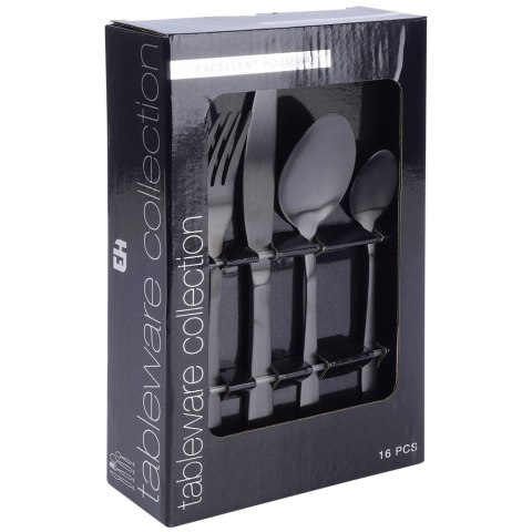 Zestaw sztućców komplet stalowy czarny sztućce dla 4 osób 16-ele EXCELLENT HOUSEWARE 139393
