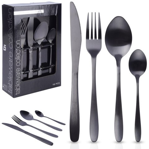 Zestaw sztućców komplet stalowy czarny sztućce dla 4 osób 16-ele EXCELLENT HOUSEWARE 139393