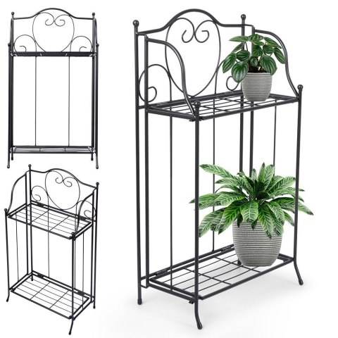Kwietnik metalowy czarny dwupiętrowy 34.5x18.5x65cm PROGARDEN 339450