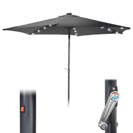 Parasol ogrodowy podświetlany szary z korbką 24 LED 260cm AMBIANCE 339339