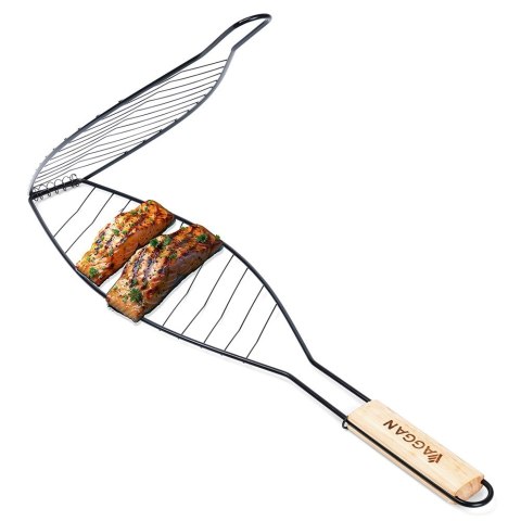 Ruszt do grillowania ryby stalowy czarny nieprzywierający 60x14.5cm VAGGAN 489310