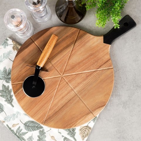 Deska do krojenia serwowania pizzy z nożem okrągła 30cm 2-ele drewniana EXCELLENT HOUSEWARE 279909