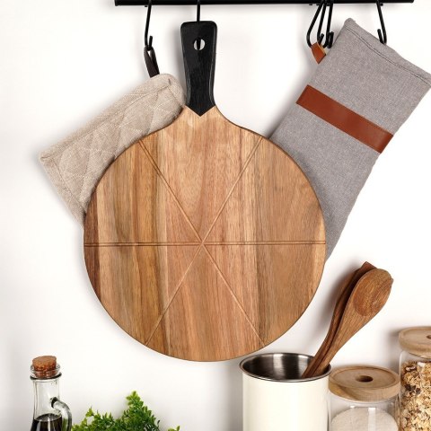 Deska do krojenia serwowania pizzy z nożem okrągła 30cm 2-ele drewniana EXCELLENT HOUSEWARE 279909