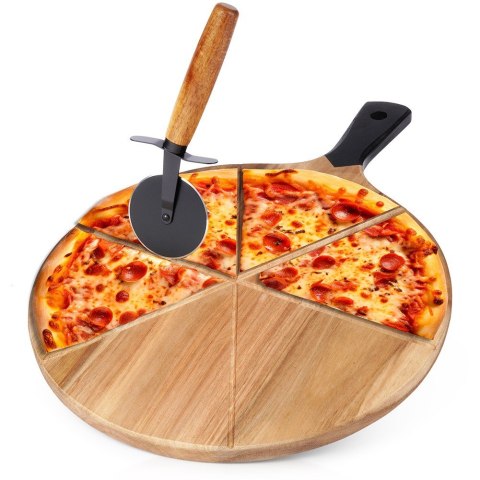 Deska do krojenia serwowania pizzy z nożem okrągła 30cm 2-ele drewniana EXCELLENT HOUSEWARE 279909