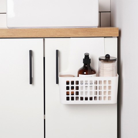 Koszyk na drzwi do kuchni łazienki szafki na gąbki kuchenne plastikowy biały 23.5x10x24cm EXCELLENT HOUSEWARE 810105-B