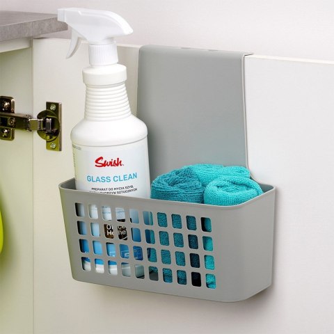 Koszyk na drzwi do kuchni łazienki szafki na gąbki kuchenne plastikowy szary 23.5x10x24cm EXCELLENT HOUSEWARE 810105-S