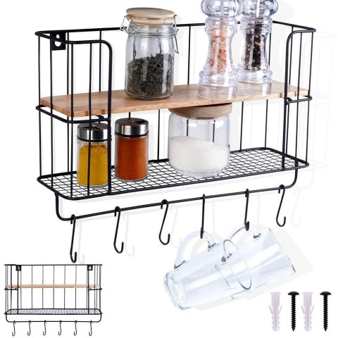 Półka kuchenna do kuchni metalowa z wieszakami organizer 41x12x25.5cm VILDE 229080