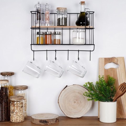 Półka kuchenna do kuchni metalowa z wieszakami organizer 41x12x25.5cm VILDE 229080