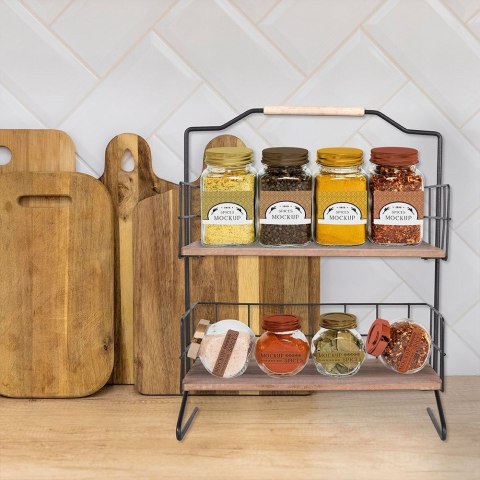 Półka kuchenna metalowa drewniana organizer 32.5x15x42cm VILDE 569330