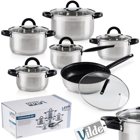 Zestaw garnków garnki stalowe komplet 12 elementów VILDE 199017
