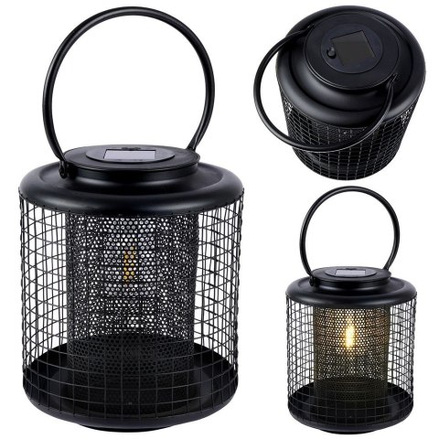 Lampion ogrodowy solarny LED metalowy czarny 22.5cm PROGARDEN 569389