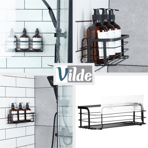 Półka pod prysznic metalowa czarna przyklejana VILDE 569003