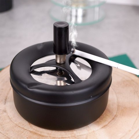 Popielniczka popielnica zamykana metalowa czarna obrotowa 11x10cm HIT 569542