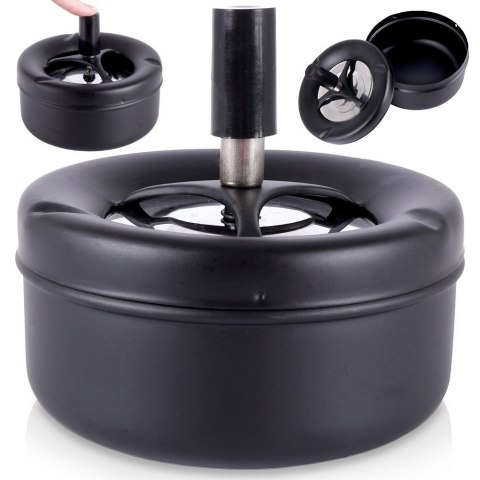 Popielniczka popielnica zamykana metalowa czarna obrotowa 11x10cm HIT 569542