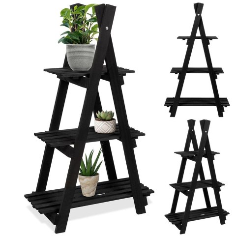 Kwietnik stojący wysoki drewniany czarny 3-poziomowy 90cm TRENDS4YOU 569578