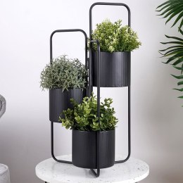 Kwietnik stojący wysoki metalowy czarny 3-poziomowy 33x24x57cm VILDE 339468