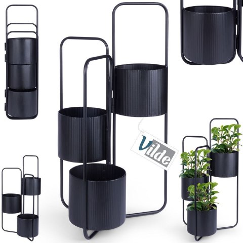 Kwietnik stojący wysoki metalowy czarny 3-poziomowy 33x24x57cm VILDE 339468