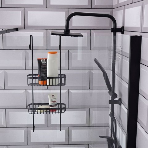 Półka pod prysznic metalowa czarna zawieszana VILDE 569659