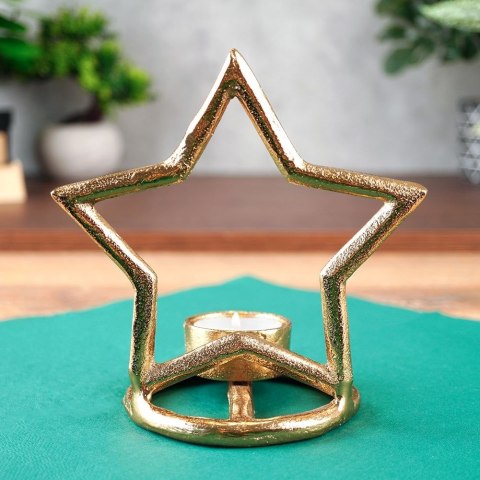Świecznik aluminiowy złoty gwiazda 15.5cm VILDE 569528-G