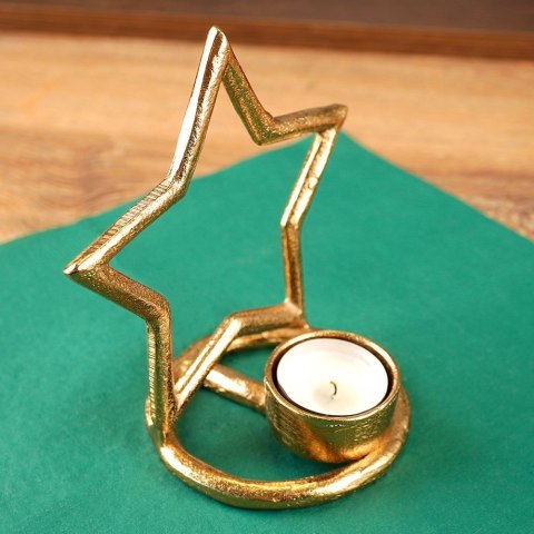 Świecznik aluminiowy złoty gwiazda 15.5cm VILDE 569528-G