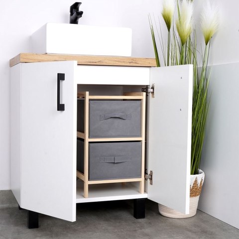 Szafka drewniana szara z dwoma szufladami 46cm VILDE 569635