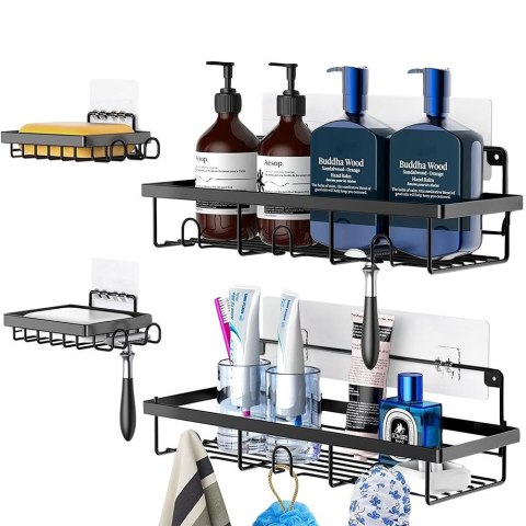 Półka pod prysznic metalowa czarna 4 sztuki VILDE 569735