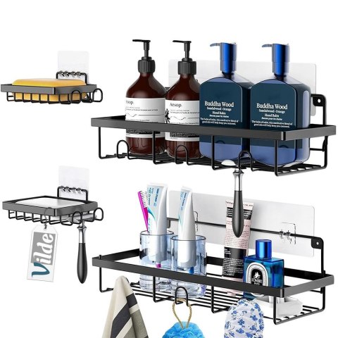 Półka pod prysznic metalowa czarna 4 sztuki VILDE 569735