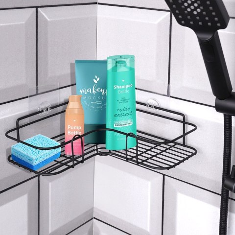 Półka pod prysznic metalowa czarna przyklejana 26.5x26.5x6.5cm VILDE 569734