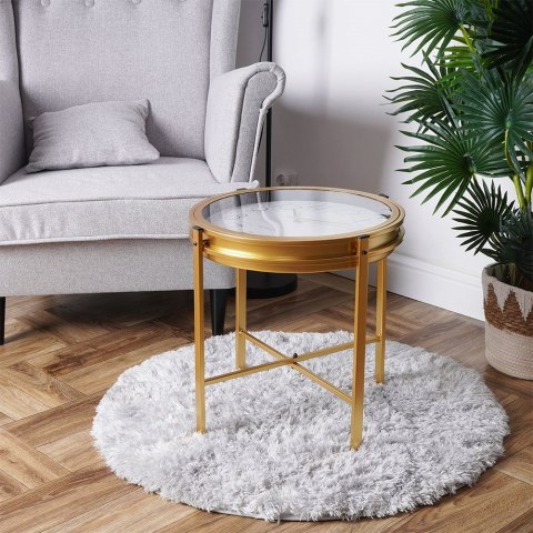 Stolik kawowy metalowy złoty z zegarem 42x40cm HOME STYLING COLLECTION 569726