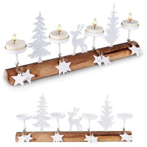 Świecznik drewniany biały na 4 świeczki 40x6x16.5cm HOME STYLING COLLECTION 569792
