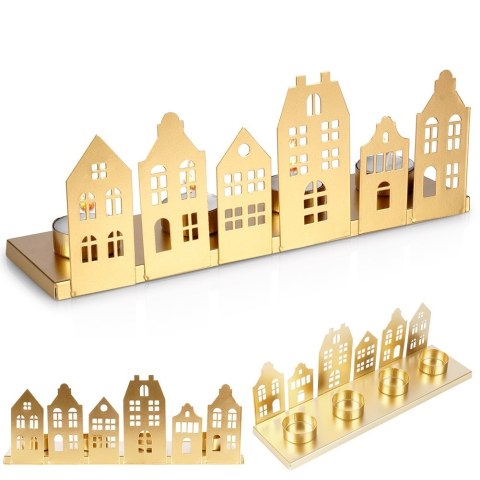 Świecznik metalowy złoty na 4 świeczki 30x8x11cm VILDE 569791