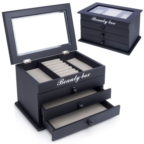 Szkatułka na biżuterię czarna z 3 szufladkami HOME STYLING COLLECTION 569716