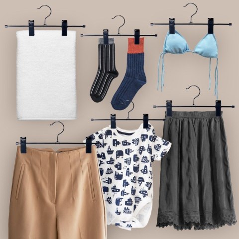 Wieszak na spodnie metalowy czarny z klipsami 3 sztuki VILDE 569978