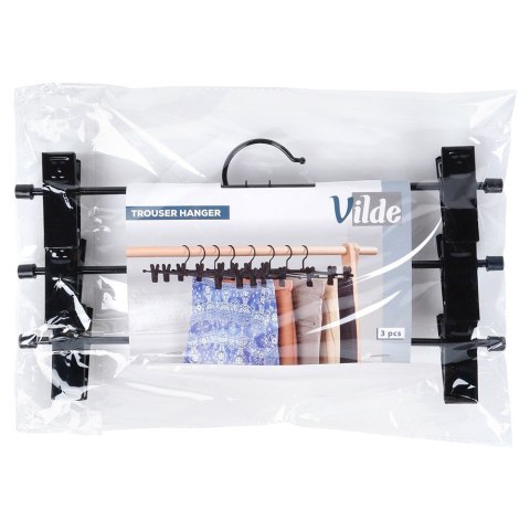 Wieszak na spodnie metalowy czarny z klipsami 3 sztuki VILDE 569978