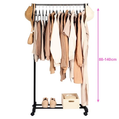 Wieszak stojący na ubrania metalowy czarny na kółkach 140cm VILDE 568069