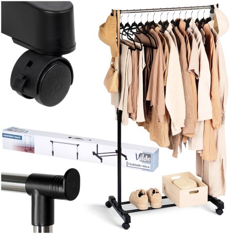 Wieszak stojący na ubrania metalowy czarny na kółkach 140cm VILDE 568069